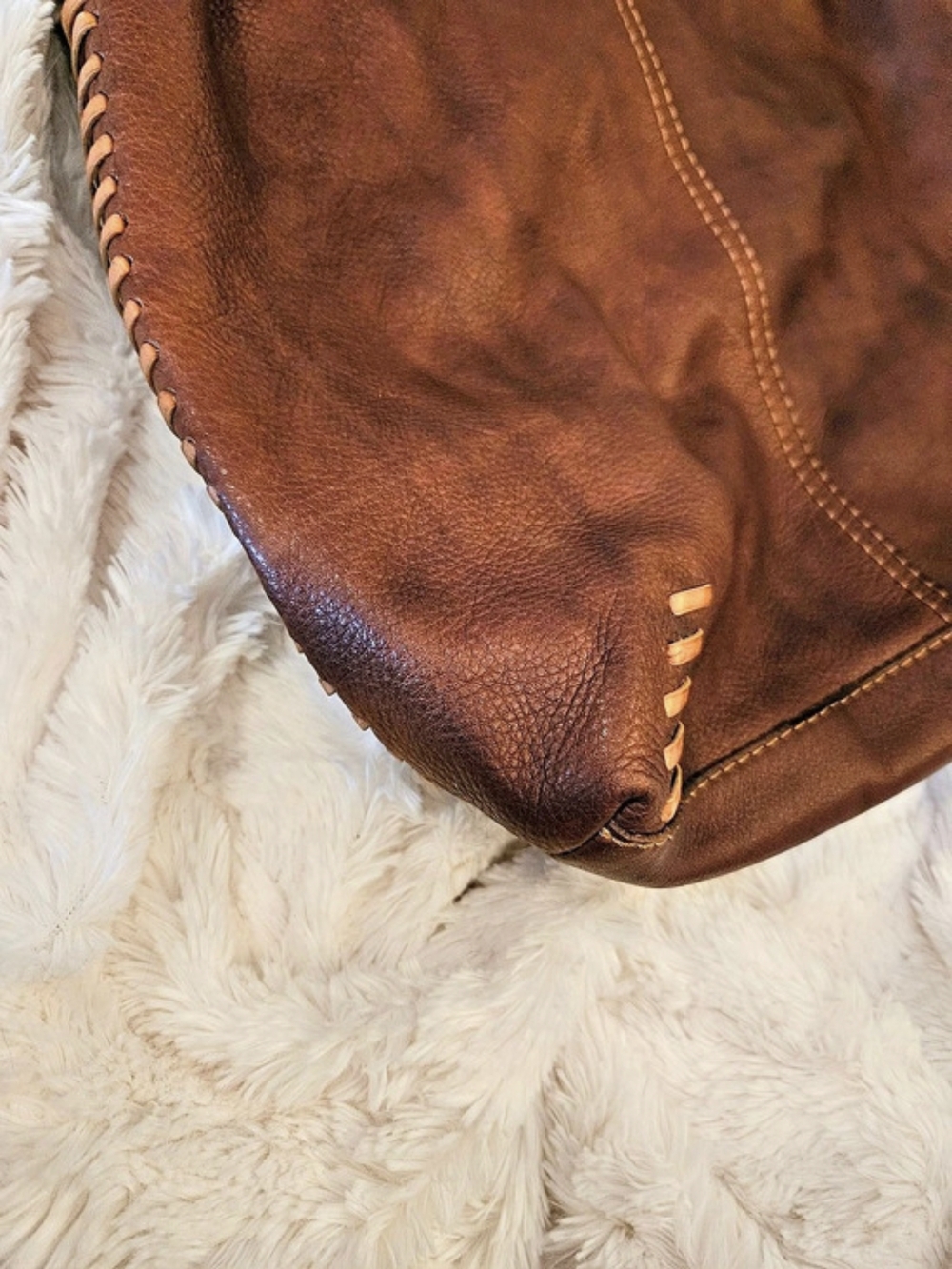 Y2K✨️Lucky Brand☆Brown Leather Slouchy Hobo Bag With Whipstitch - Picture 3 of 13